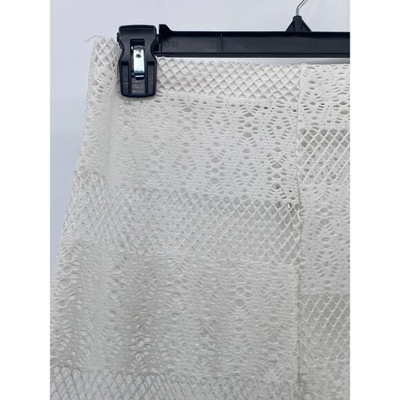 PRETTYLITTLETHING Women's White Mesh Elastic Waist Pull-On Wide-Leg Pant SZ 8 - Picture 4 of 10